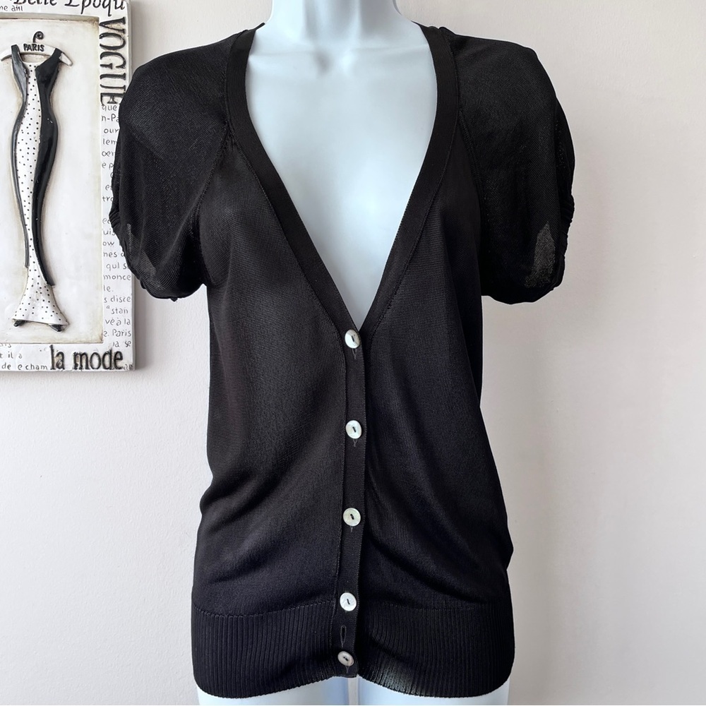 United Nations Colors Y2K Minimalist Black Short Sleeve Sheer Cardigan Size S